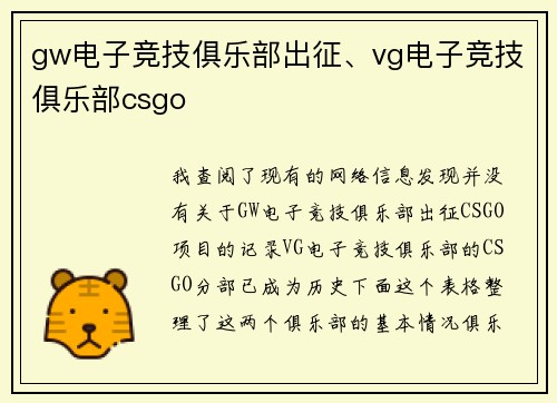 gw电子竞技俱乐部出征、vg电子竞技俱乐部csgo